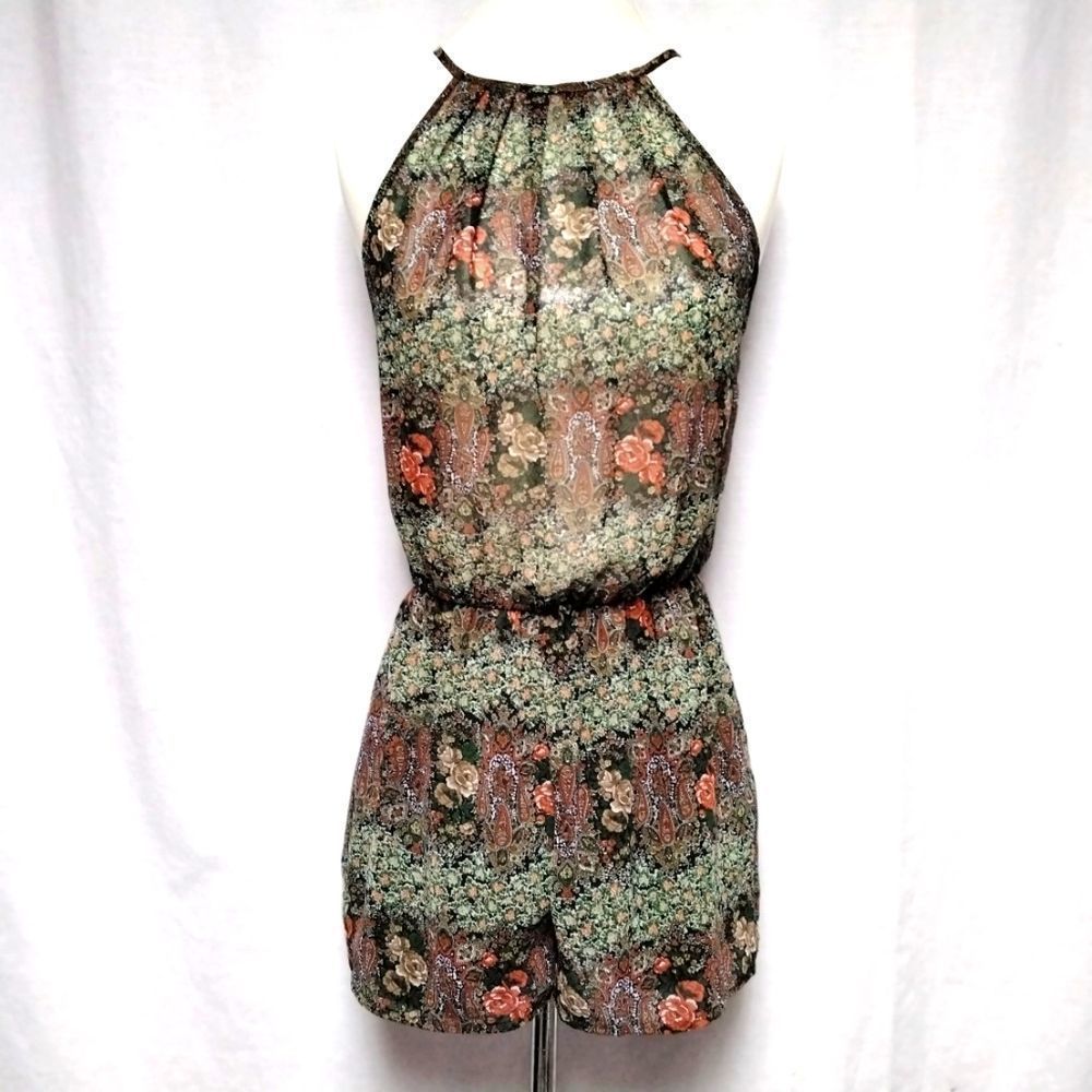 Khloe California Romper Chiffon Partial Open Back Size S Summer Festival Hippie